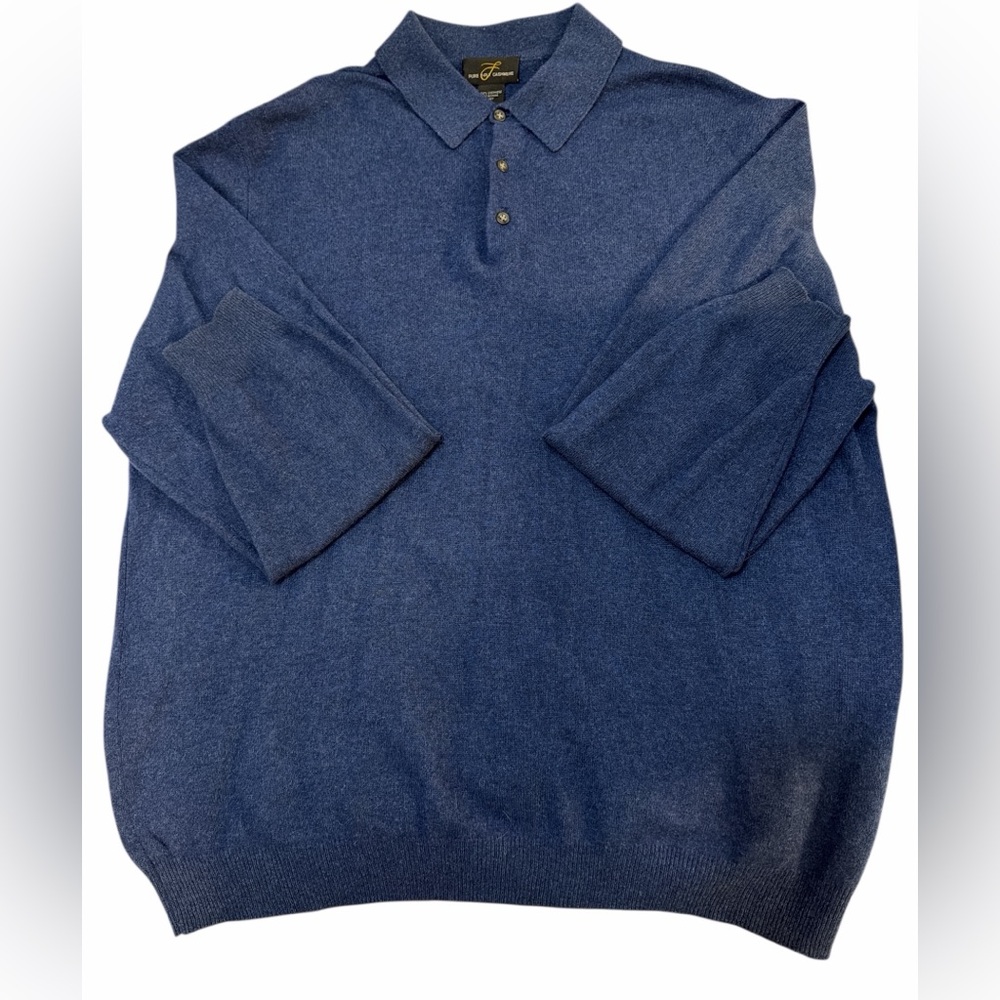 Pure Cashmere Blue Polo Sweater XL Long Sleeve Classic Knit